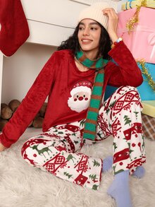 Chillnights Women's Christmas Style Round Neck Long Sleeve Top And Long Pants Pajama Set - Multicolor - View 1
