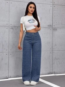 SHEIN ICON Women's Old Money Style Non-Stretch Casual Streetwear Straight Wide Leg Jeans Everyday Night Out Fall - Medium Wash - View 4
