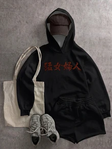Attitoon 女款休閒寬鬆連帽衛衣，復古 Y2K 風格，虎紋印花，中文字印花，秋季服飾，適合日常通勤、聚會、夏季、聖誕節、新年、感恩節、派對、婚禮、海灘、出遊、約會、情人節，優雅度假風 - 彩色 - 查看 4