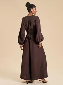 Travachic Women's Long Sleeve Solid Color Jumpsuit - Brown - View 4