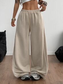Coolane Summer Sport Casual Logo Pattern Baggy Sweatpants - Apricot - View 4