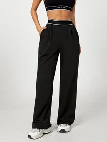 Easithlete Easithlete Women's High Waist Colorblock Casual Sports Long Pants - Black - View 4