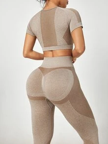 SHEIN Core Rhythm Women's Elastic Waist Tight Fit Sports Set - Army Green - View 2