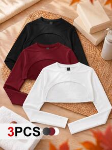 SHEIN Cheerettes 女款超短版圓領長袖運動T恤 - 彩色 - 查看 2