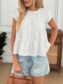 Easowa Casual Elegant Pullover Blouse With Multi-Layer Ruffle Hem, Babydoll Shirt - Multicolor - View 4