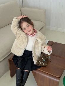 Dazy Kids Infant/Toddler (Girl) Turn-Collar Long Sleeve Fleece Jacket Winter - Beige - View 6