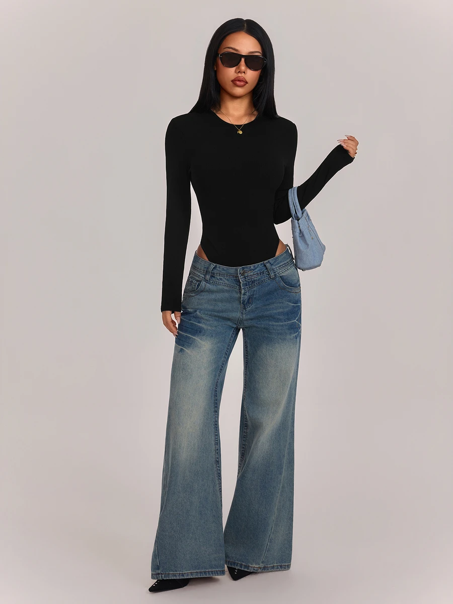 SHEIN PETITE 女款純色休閒日常長袖連身衣 - 黑色 - 查看 1