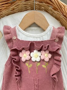 Cozy Pixies 嬰兒女寶寶新生兒杏色針織連身褲長褲，刺繡兔子花卉圖案 - 彩色 - 查看 6