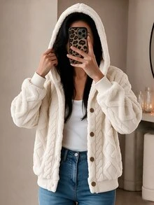 Yalmera Jaket Wanita Serbaguna Musim Gugur/Dingin dengan Kerah Lipat, Terbuat dari Kain Jacquard Mewah dan Tekstur - Krem - View 5