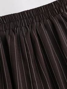 Sweetra Early Autumn New Vertical Stripe Waist-Cinching Top & Wide Leg Pants 2 Pieces Set, Elegant Slimming Commuter Suit Set For Women - Brown - View 5