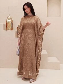 Yasmyna 女款圓領鏤空休閒寬鬆時尚土耳其式長衫 - 駝色 - 查看 6
