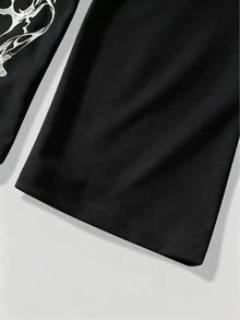 ROMWE MEN Street Life Button Decor Cartoon Character Print Loose Long Sleeve T-Shirt - Black - View 5
