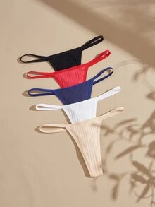 Lullawish Women's Solid Color Sexy Ribbed Knit Thong - Multicolor - View 5