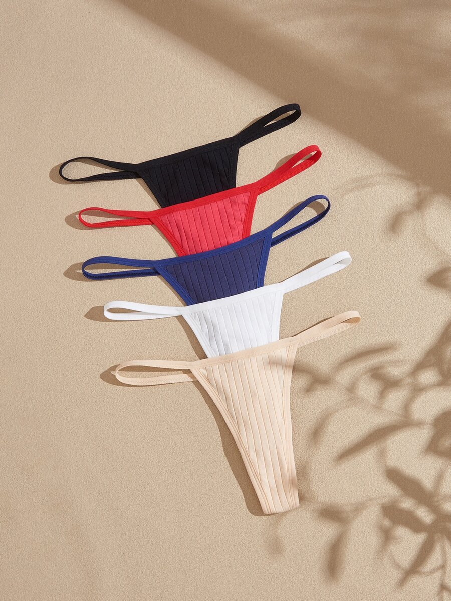 Lullawish Women's Solid Color Sexy Ribbed Knit Thong - Multicolor - View 1