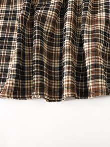 Tween Girl Tween Girls Long Sleeve Plaid Cinched Waist Bow Exaggerated Collar Long Dress Autumn/Winter - Khaki - View 5