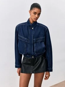 ATUI Studio Women's Short Denim Jacket With Large Pockets - Blue - View 6