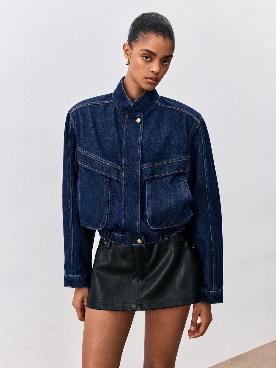 ATUI Studio Women's Short Denim Jacket With Large Pockets - Blue - View 1