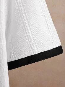 Core Aspect 男士白色提花針織 Polo 衫，標準版型對比領刺繡短袖 Polo 衫，學院風商務休閒日常辦公上衣 - 白色 - 查看 3