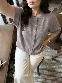Dripcurv Plus Size Women Solid Color Casual Versatile Daily Outing Cardigan - Khaki - View 1