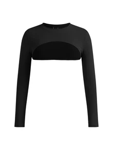 SHEIN Cheerettes 女款 3 件組長袖短版上衣 黑色 棕色 白色 圓領罩衫 修身彈性 分層穿搭 運動瑜伽皮拉提健身休閒 秋冬款 - 彩色 - 查看 15