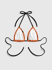 ROMWE Goth Dark Horror Halloween Orange Bat Spider Web Women's Camisole Bra - Orange - View 2