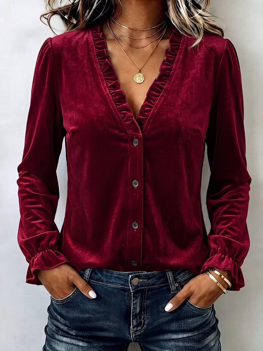 Holdful Holdful Fall Clothes FOR WomenWomen Blouses & Shirts - Burgundy - View 1
