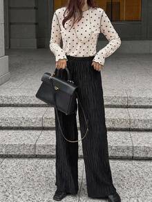 FRIFUL Women's Mesh Mock Neck Sheer T-Shirt Layering Top Autumn - Apricot - View 6