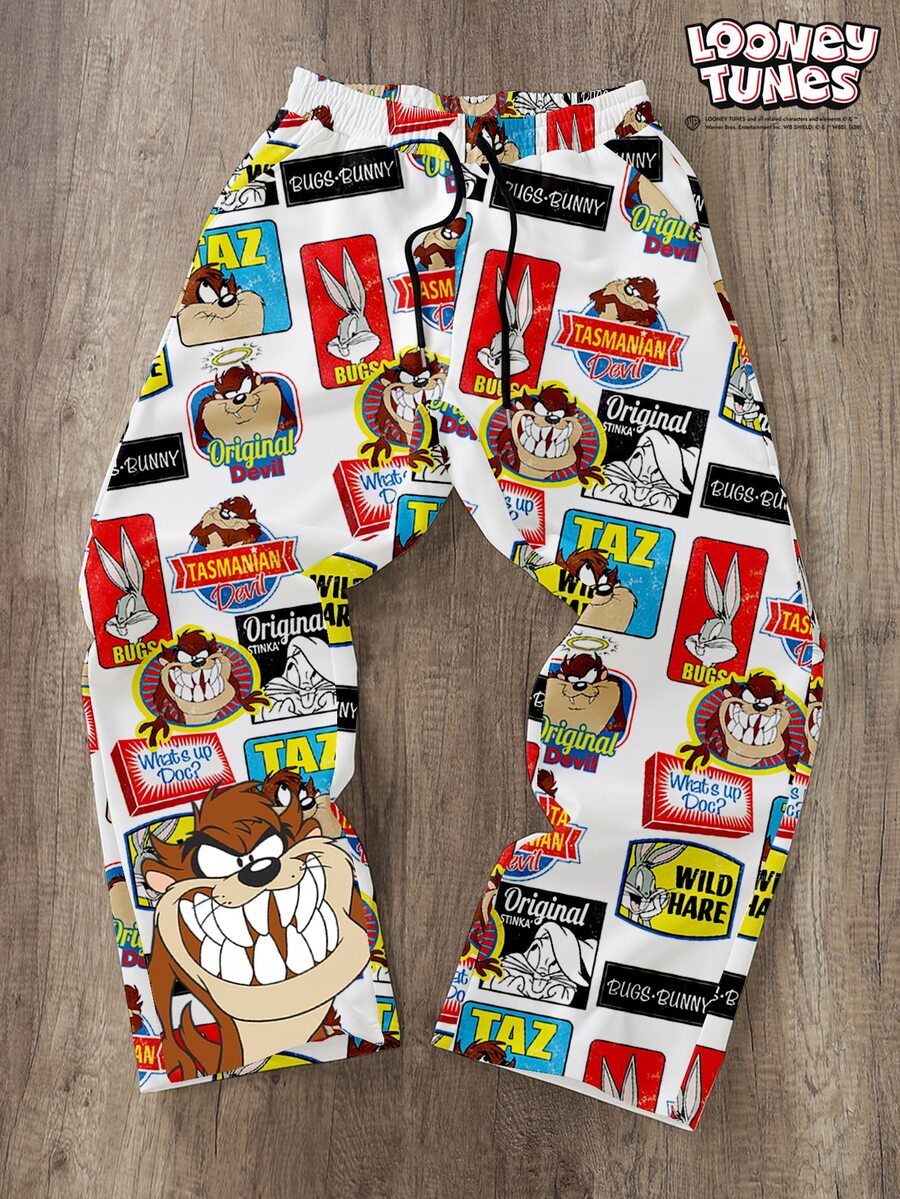 LOONEY TUNES X SHEIN Daypath Men's Drawstring Elastic Waist Cartoon All-Over Print Casual Sweatpants With Dual Pockets - Multicolor - View 1