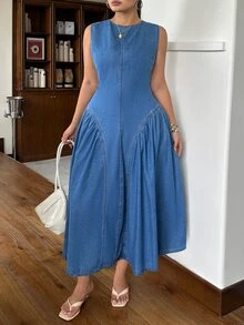 Rivivi Summer New Sexy Loose Plus Size Denim Dress - Blue - View 5