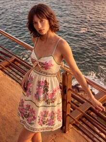 CAJUNI Tropical Vacation Floral Embroidery Mini Dress With Long Sleeves - Multicolor - View 9