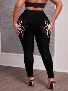 Slaydiva Plus Size Women Spider Print Black Leggings Halloween - Multicolor - View 2