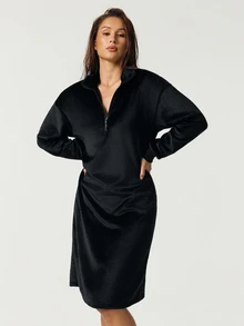 SHAPORA Women's Plush Casual Loungewear Dress - Black - View 3