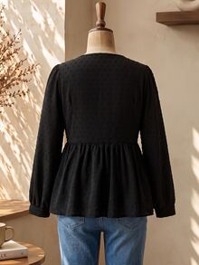 Rusticease Plus Size Vintage Jacquard Button Long Sleeve Shirt For Vacation - Black - View 3