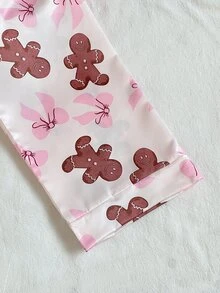 Teen Girl Christmas Gingerbread Man Print PJ Set - Pink - View 4