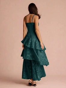 Enchnt Women's Spaghetti Strap Multi-Layer Ruffle Dress - Dark Green - View 7