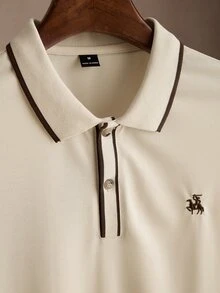 Core Aspect Men's Vintage 2 Pieces Set, Embroidered Polo Shirt + Casual Pants, Home & Commute Summer Casual Outfit - Multicolor - View 3