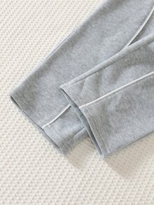 SHEIN 小男孩休閒日常百搭 Y2K 舒適雙層腰頭設計撞色芽苗抽繩寬鬆長款運動長褲 - 灰色 - 查看 4