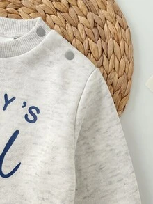 SHEIN 新生兒長袖字母印花圓領上衣與長褲2件套 - 灰色 - 查看 9