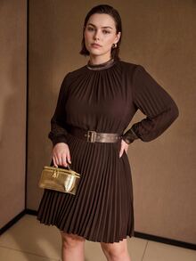 MOTF PREMIUM PLUS SIZE RUCHED WAIST SHORT DRESS, AUTUMN/WINTER - Mocha Brown - View 6
