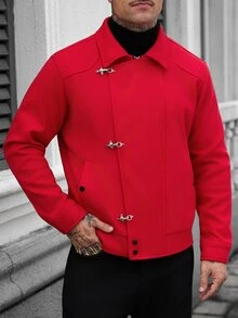 Manfinity Homme 男士街頭風飛機扣鈕扣大衣 - 紅色 - 查看 5