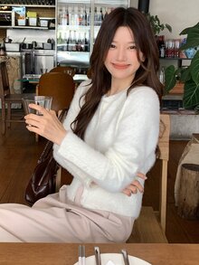 DAZY Women's Solid Color Casual Long Sleeve Cardigan, Autumn/Winter - White - View 11