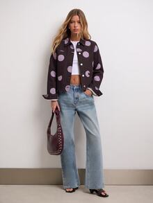 Nöista Big Dot Print Long Sleeves Denim Jacket - Red Violet - View 5