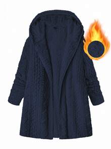 SHEIN Clasi 大尺碼女款紋理長袖抓絨連帽休閒夾克 - 藏蓝色 - 查看 1