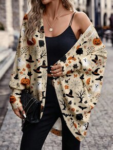 SHEIN Frenchy 大尺碼女款全印花休閒百搭日常穿著長袖夾克 - 彩色 - 查看 6