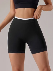 Mistrie Women's Contrast Trim Elastic Waist Comfortable Casual Versatile Sports Shorts - Black - View 5