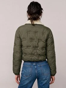 Freevana 女款秋冬毛絨領加厚外套 - 軍綠色 - 查看 2
