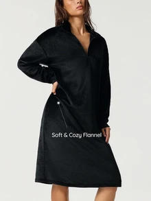SHAPORA Women's Plush Casual Loungewear Dress - Black - View 4