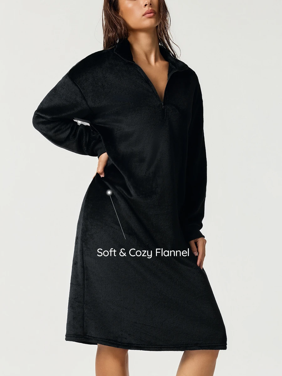 SHAPORA Women's Plush Casual Loungewear Dress - Black - View 1