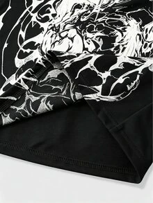 ROMWE MEN Street Life Button Decor Cartoon Character Print Loose Long Sleeve T-Shirt - Black - View 6