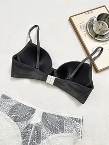 Napfluff 1 Set Light Gray Lace Patchwork Women's Underwire Bra And Lace Patchwork Triangle Panty Set - Dark Grey - View 4